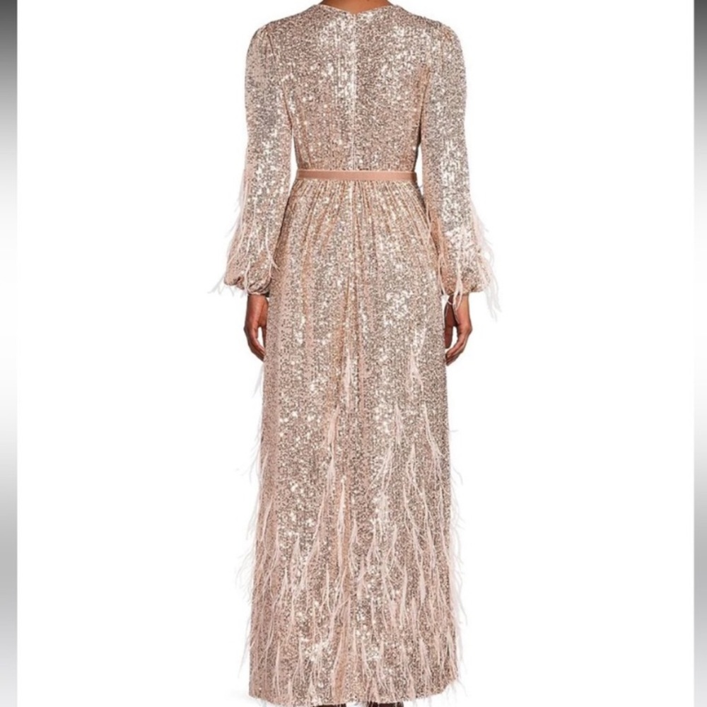 NWOT Antonio Melani x Nicola Bathie Sequin Crew Neck Long Sleeve Feather Dress - Picture 2 of 11